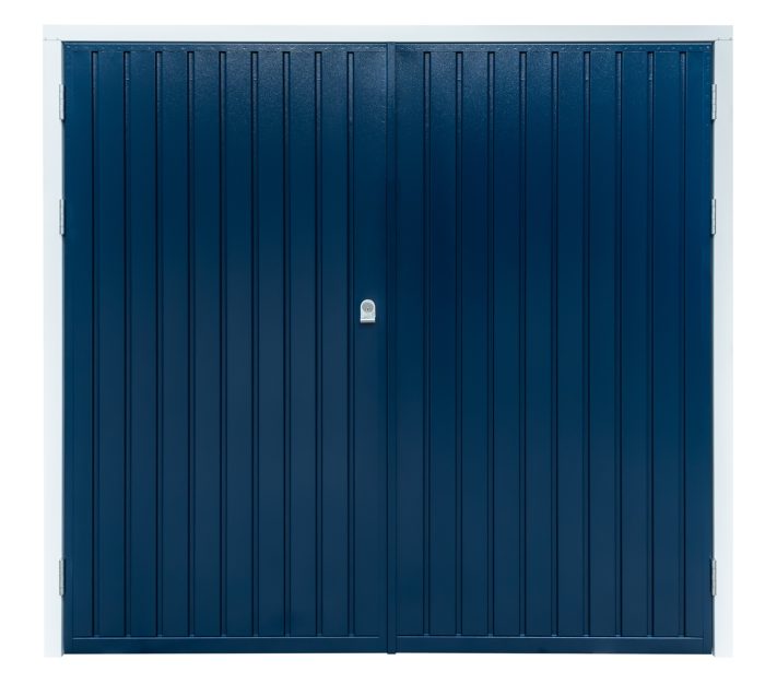 side hinged centre garage door in blue