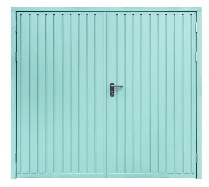 side hinged centre garage door in chartwell green with lever handle