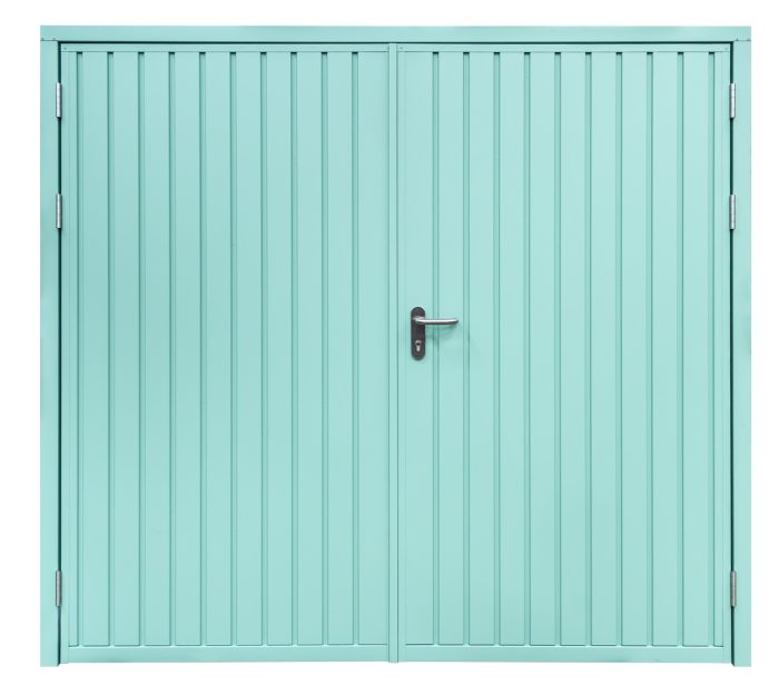 side hinged centre garage door in chartwell green with lever handle