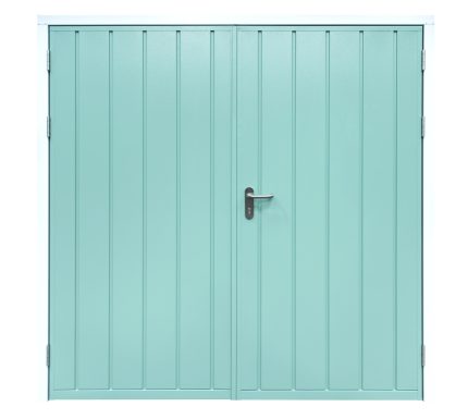 centre side hinge cartmel garage door in chartwell green with lever handle