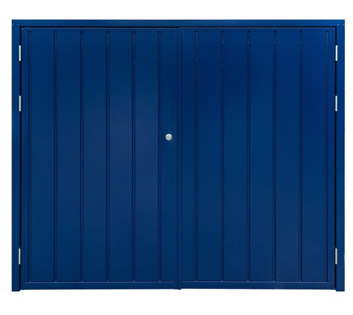 centre side hinge cartmel garage door in cobalt blue with jedo handle