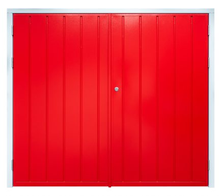 centre side hinge cartmel garage door in red with jedo handle