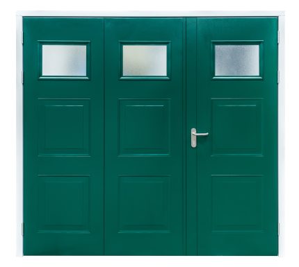 side hinge garage door off centre bowdon in moss green with lever handle