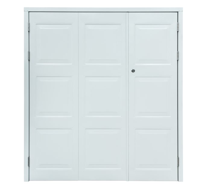 side hinge garage door off centre option in white